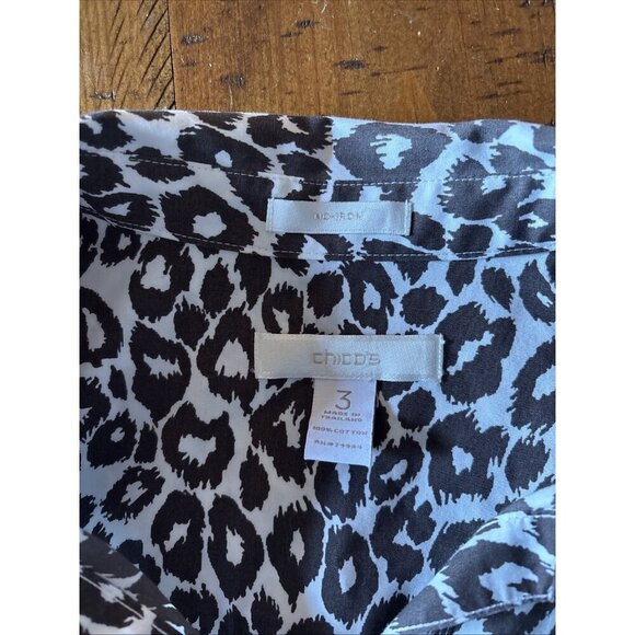 Chico’s Ladies Brown Long Sleeve Blouse Size 3 Leopard Print - Picture 4 of 6